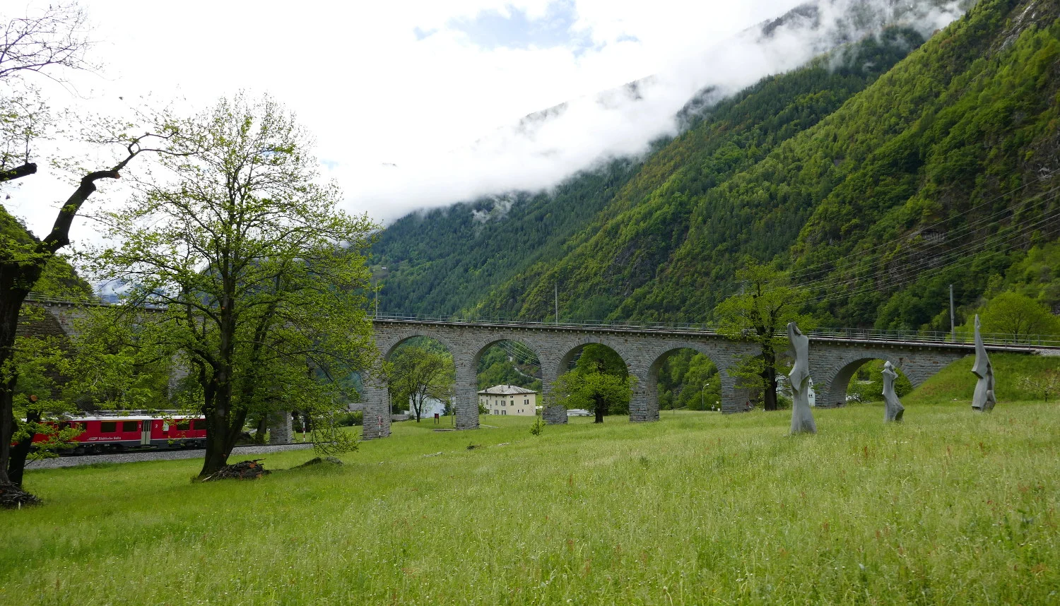 Brusio Circular Viaduct from Bernina Express Train, Brusio, Switzerland
