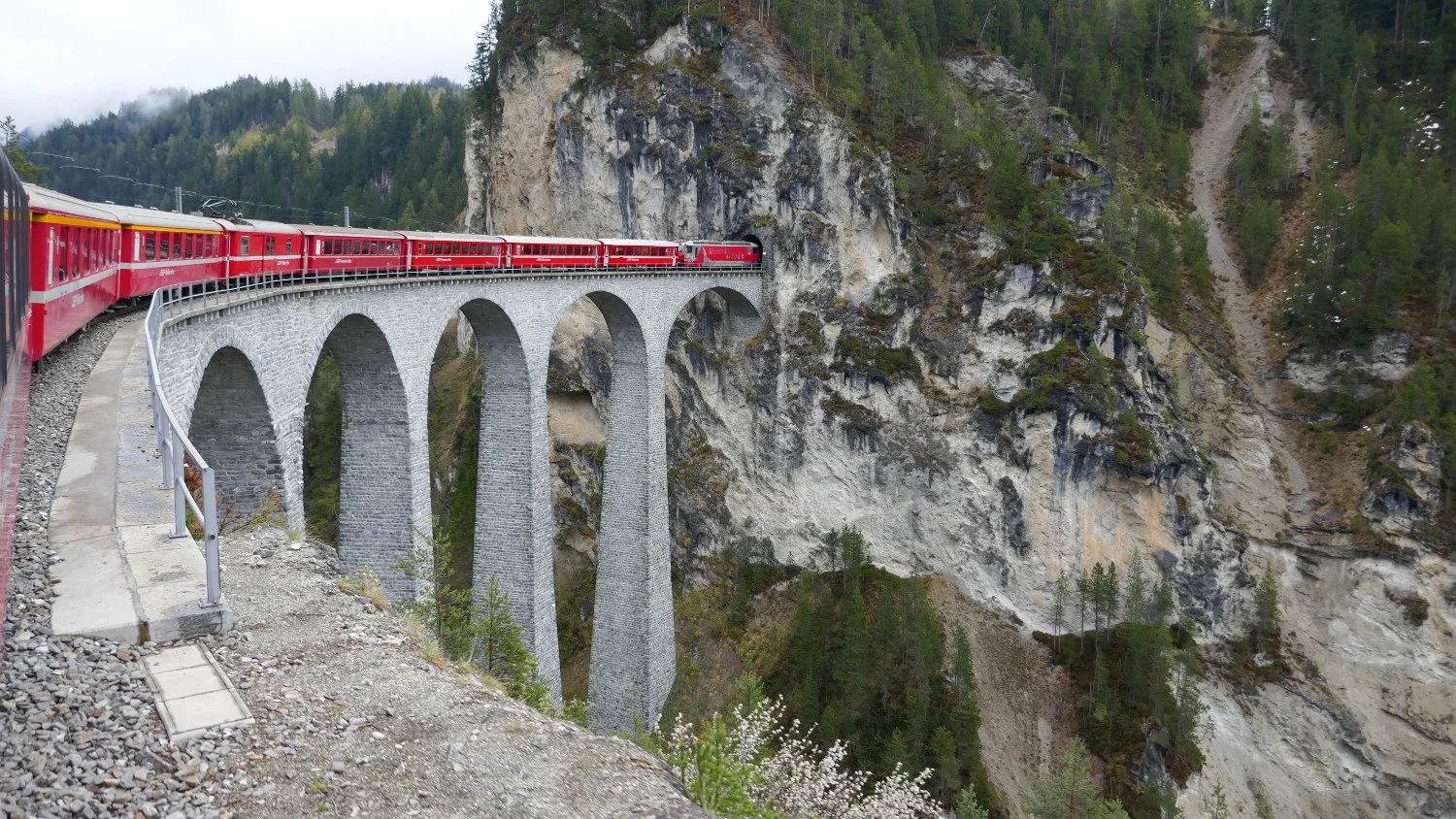 Landwasser Viaduct from Bernina Express Train, Schmitten, Switzerland