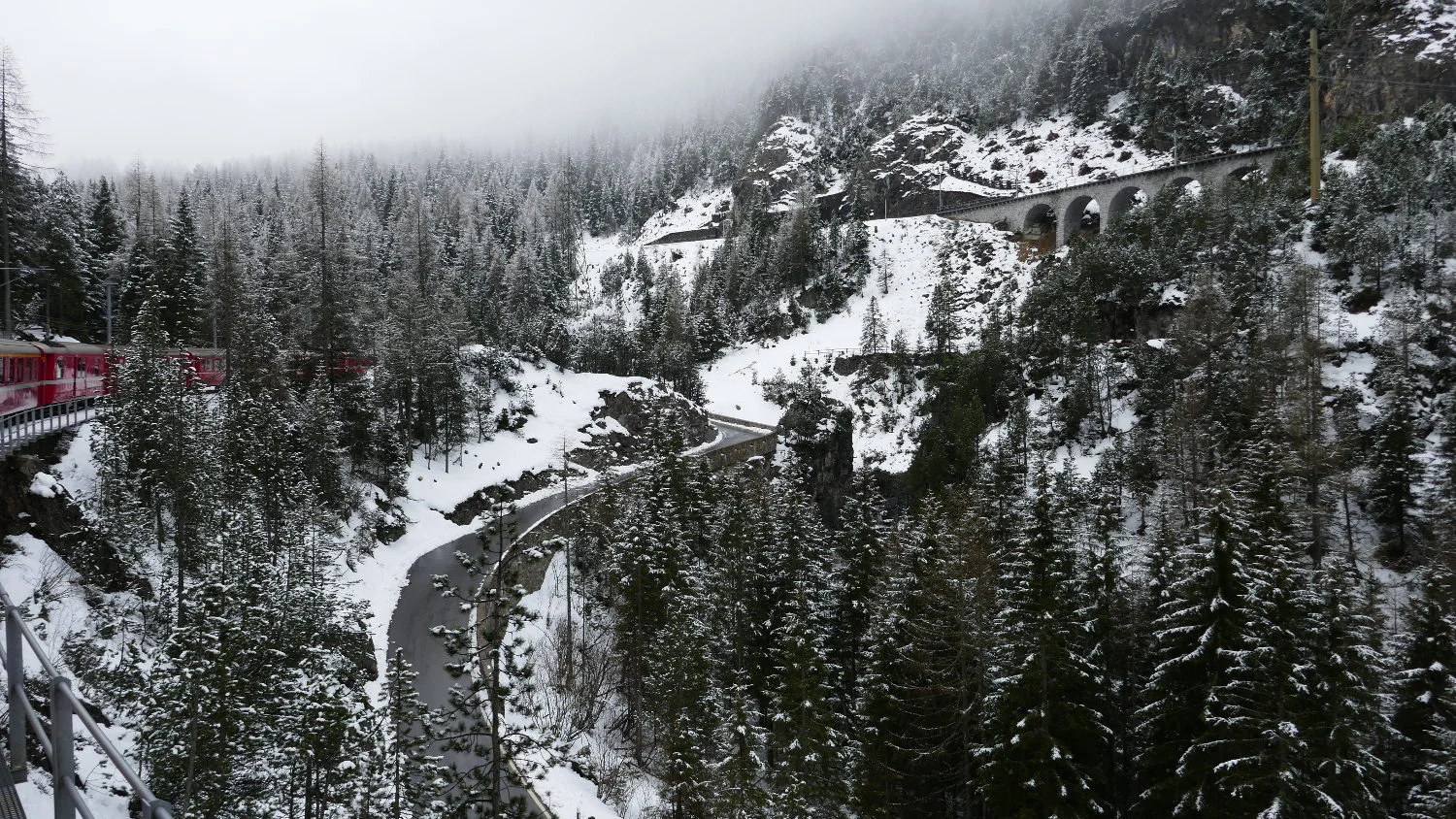 Veja Megstra Road from Bernina Express Train, Bergun/Bravuogn, Switzerland