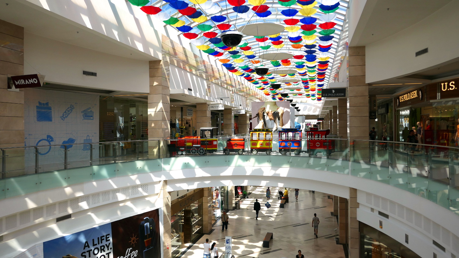 Umbrellas inside Corridor, AFI Shopping Mall Interior, Bucharest, Romania