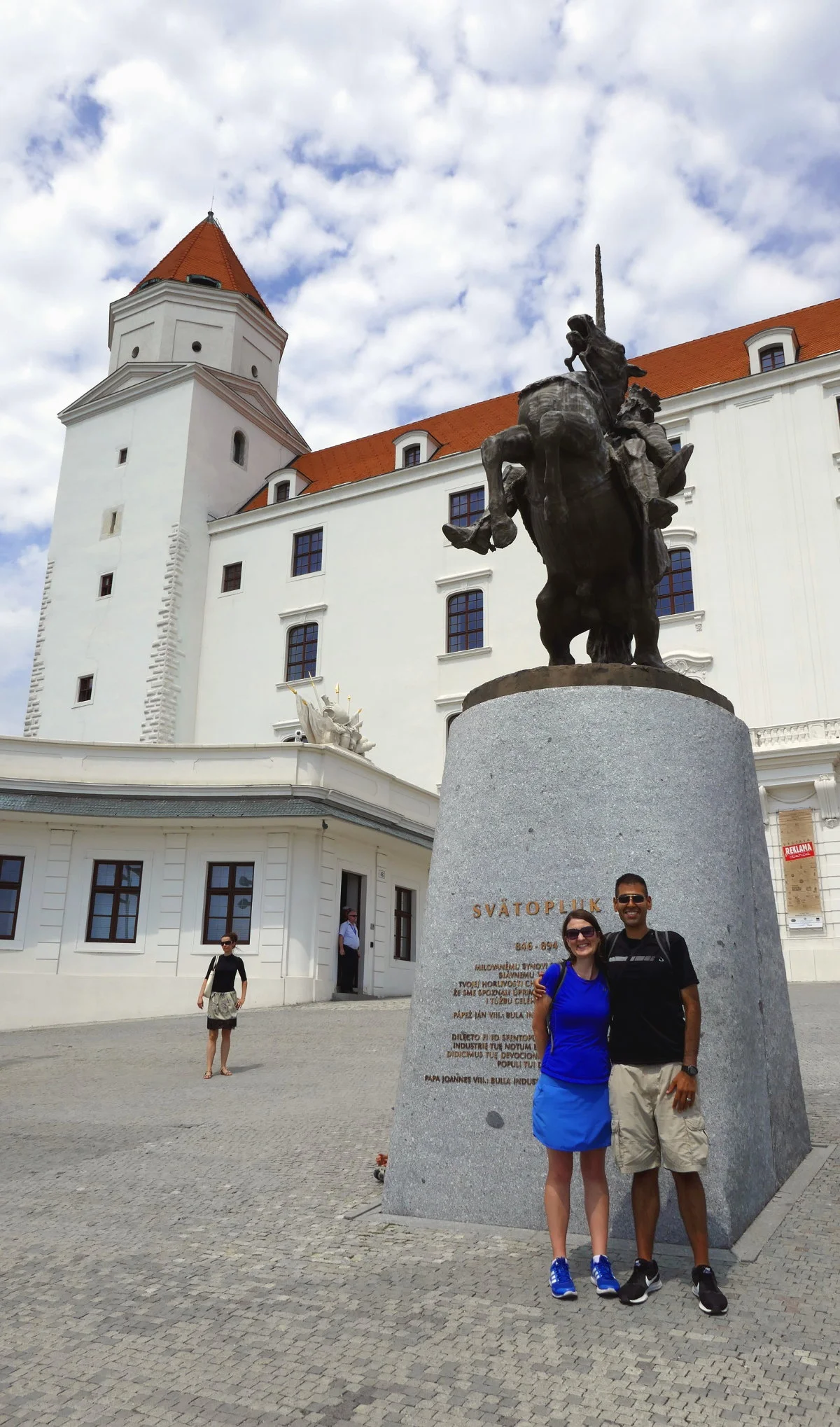 Us and Statue of Svatopluk, Bratislava Castle, Bratislava, Slovakia