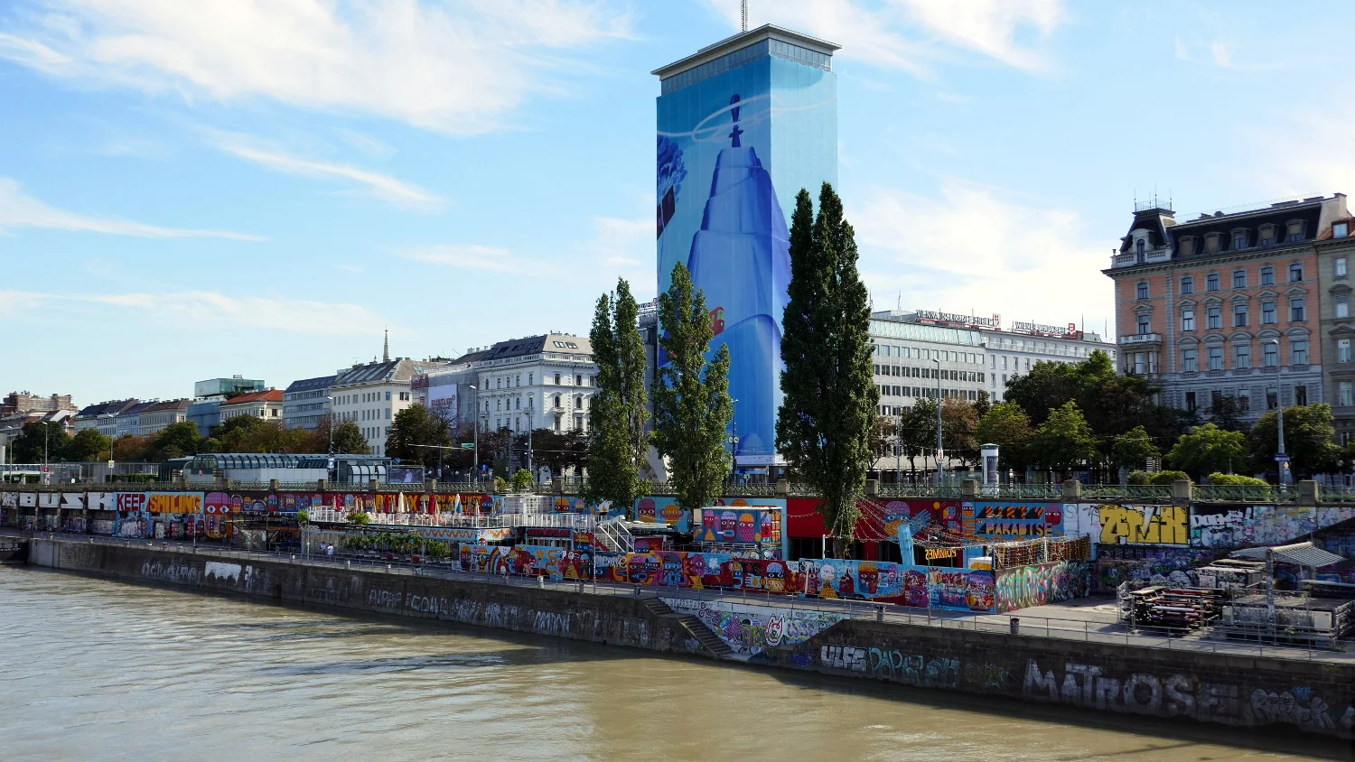 Danube River and Ringturm Building, Vienna, Austria