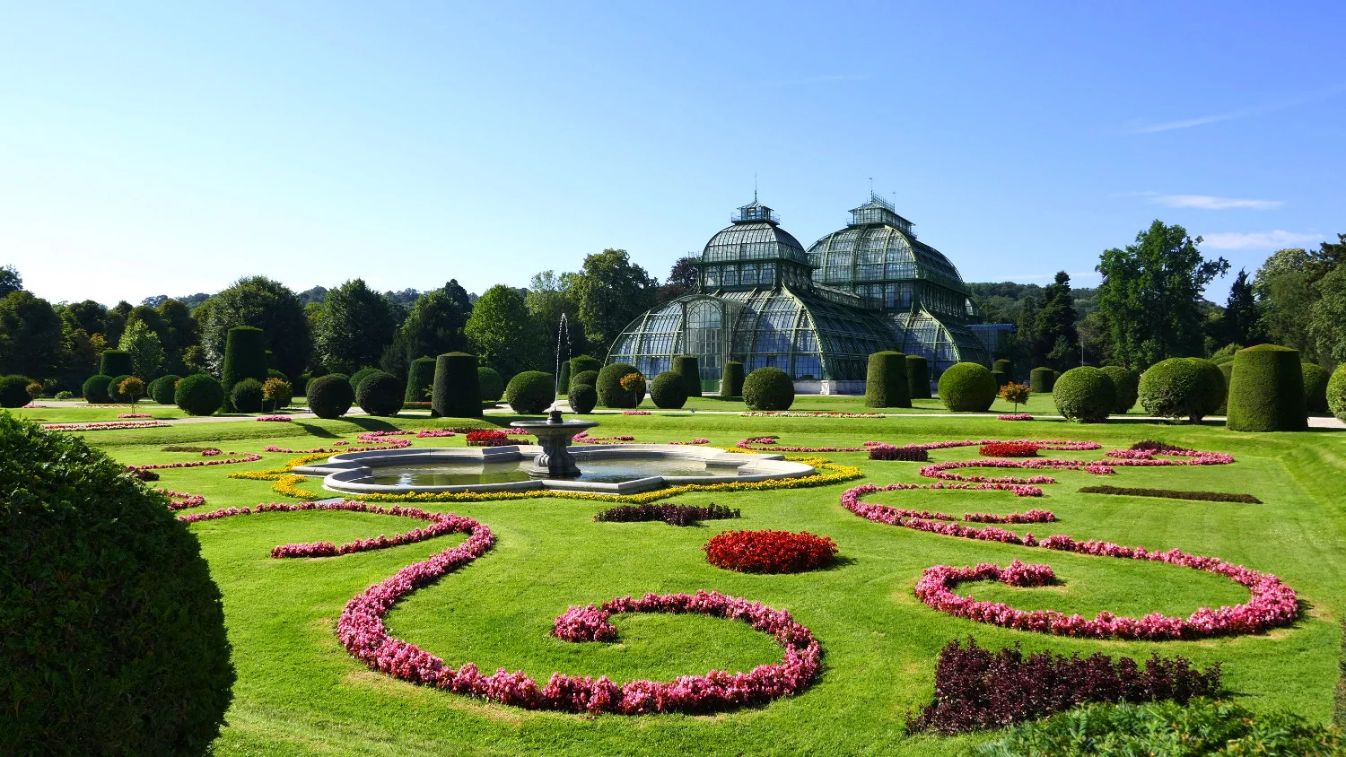 Garden and Palm House (Palmenhaus), Schonbrunn Palace, Vienna, Austria