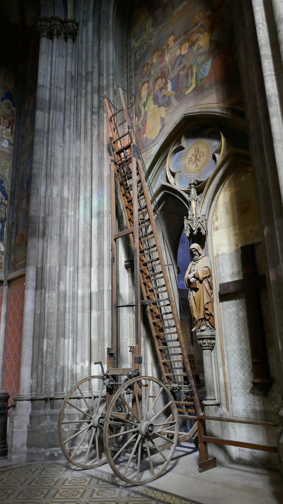Sculpture and Ladder, Votive Church (Votivkirche) Interior, Vienna, Austria