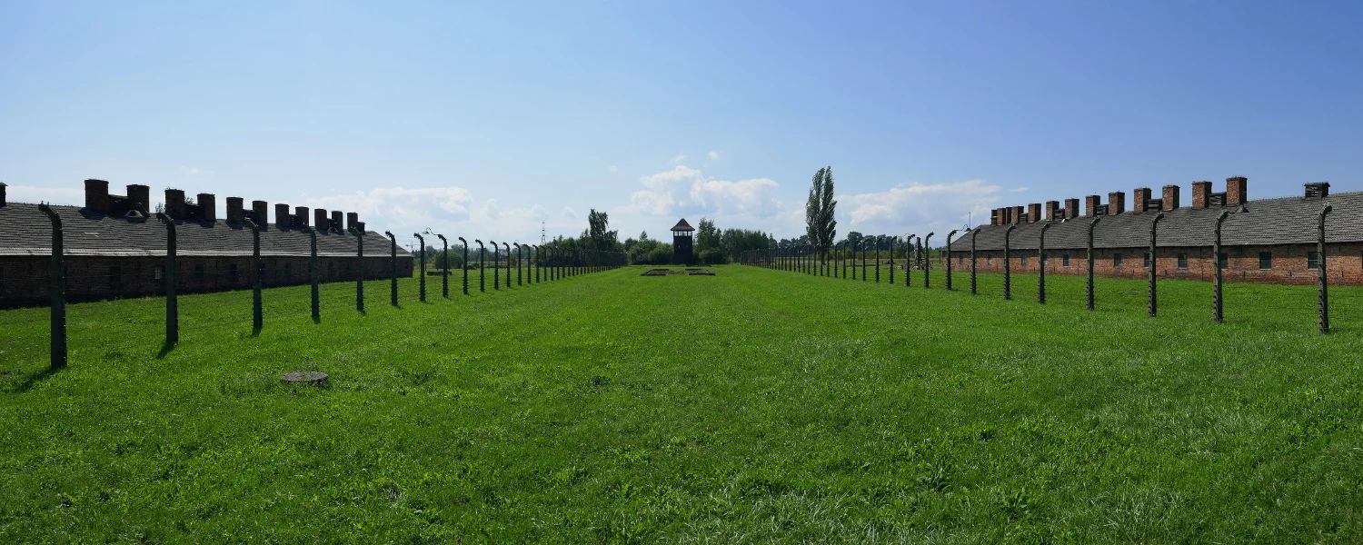 Panorama of Birkenau Grounds, Auschwitz-Birkenau Memorial and Museum, Krakow, Poland