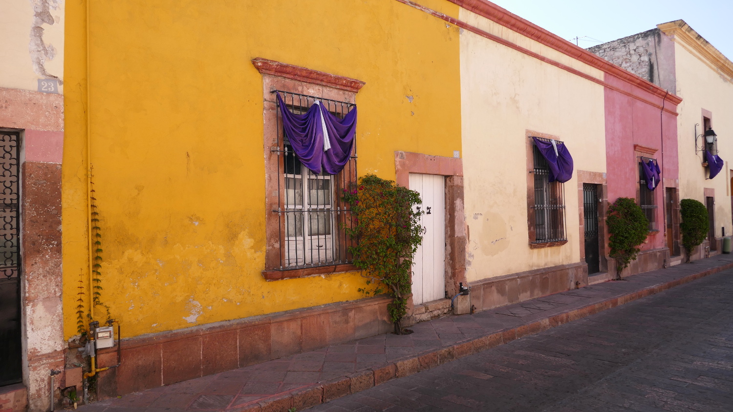 Colonial Architecture and Paved Street, Calle Melchor Ocampo, Santiago de Queretaro, Queretaro, Mexico