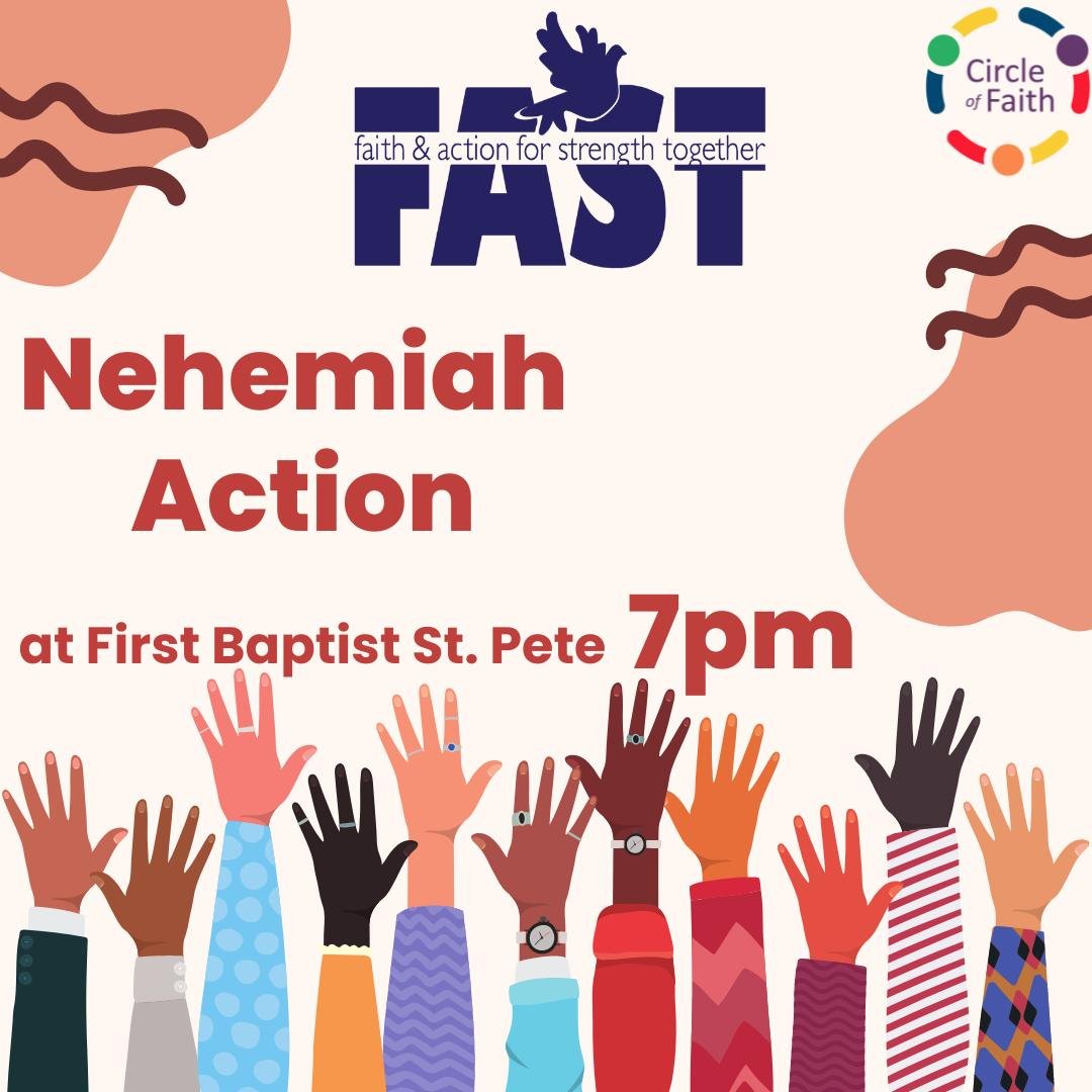 Tomorrow night is our big event with FAST! We will be at the Nehemiah Action starting at 7pm. Here we will ask our local officials to commit to solutions to help bring justice to our county. Come and make sure your voice is heard!