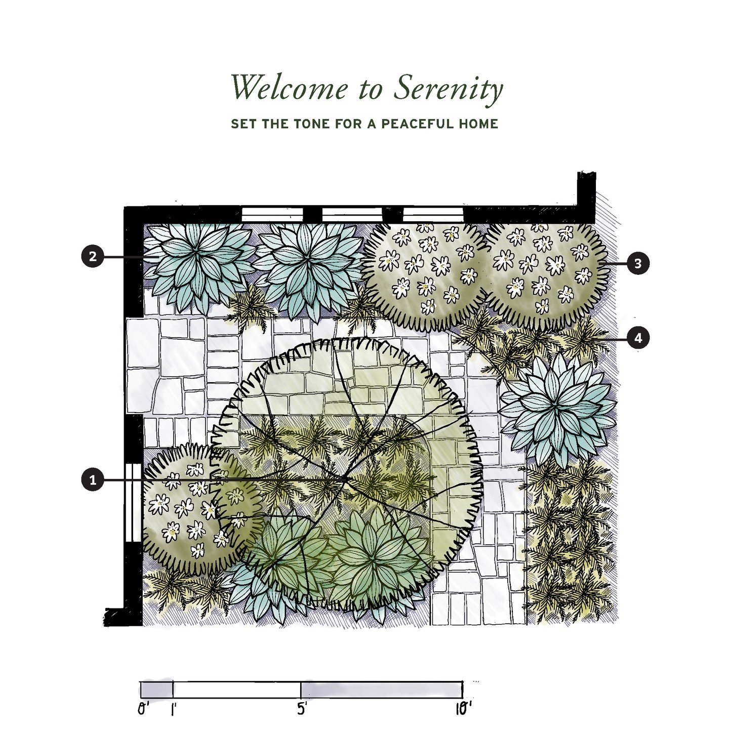 What a relaxing entryway to come home to! Set the scene to say &quot;this home is a refuge&quot; with this #landscape plan from #MonroviaPlants. 

Use this layout or make your own design to plant your favorite plants, using this formula: 
1️⃣ A small