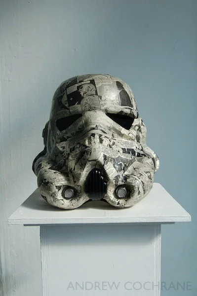 'Comic Trooper' (2010) Vintage 70s Star Wars comic strip collage on FX Stormtrooper Helmet