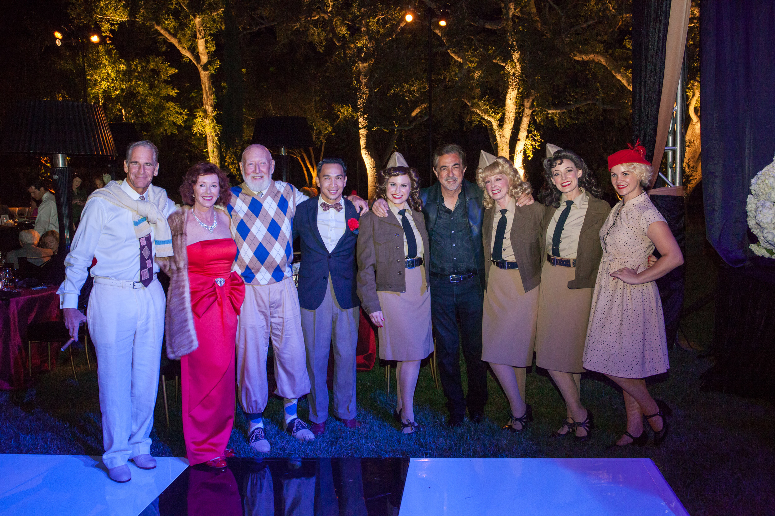 With Scott Bakula, Vivienne and Don Bellisario, Joe Mantegna, and dancers. 