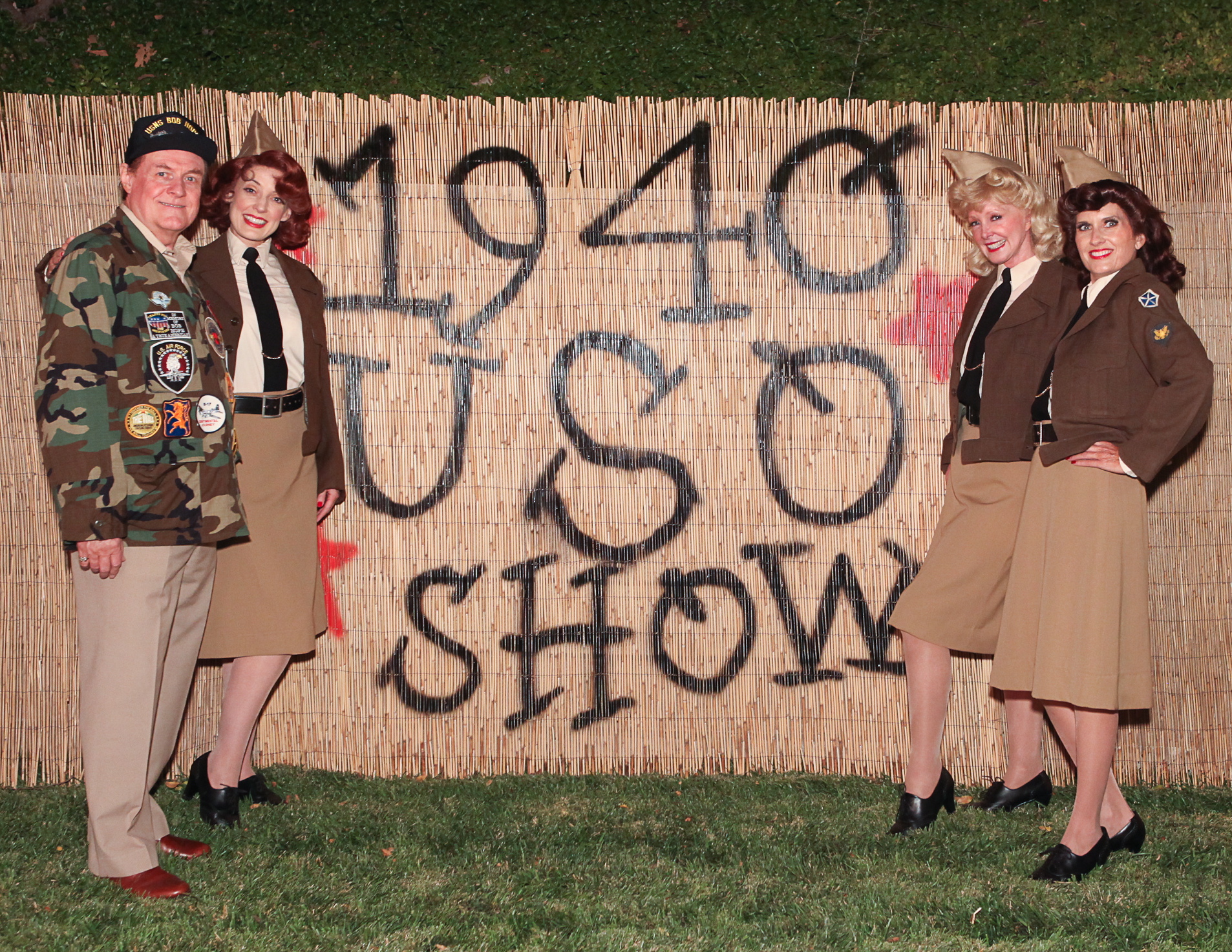As The Andrews Sisters with Bob Hope in a 1940's USO Show 