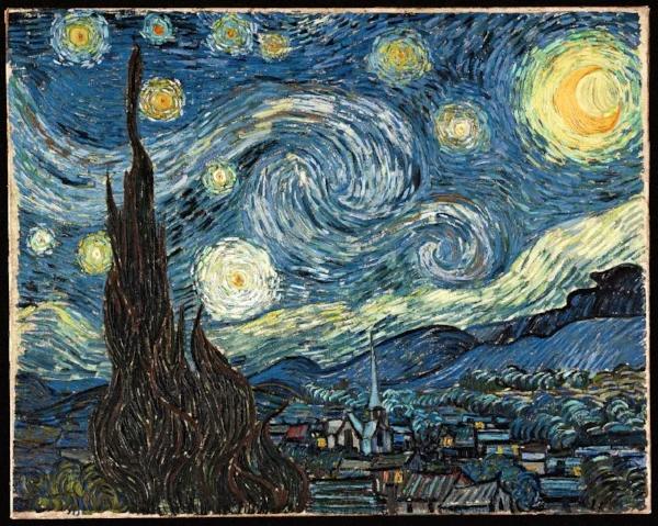 Vincent van Gogh (Dutch). 1889. Oil on canvas. 29 x 36 1/4" (73.7 x 92.1 cm). Museum of Modern Art , New York City. I loved art history in college (it felt like an Indiana Jones class to me--except about art!) and almost majored in it. In this beautiful painting, Vincent was able to paint the night sky, as seen in all its glory, before light pollution erased it.