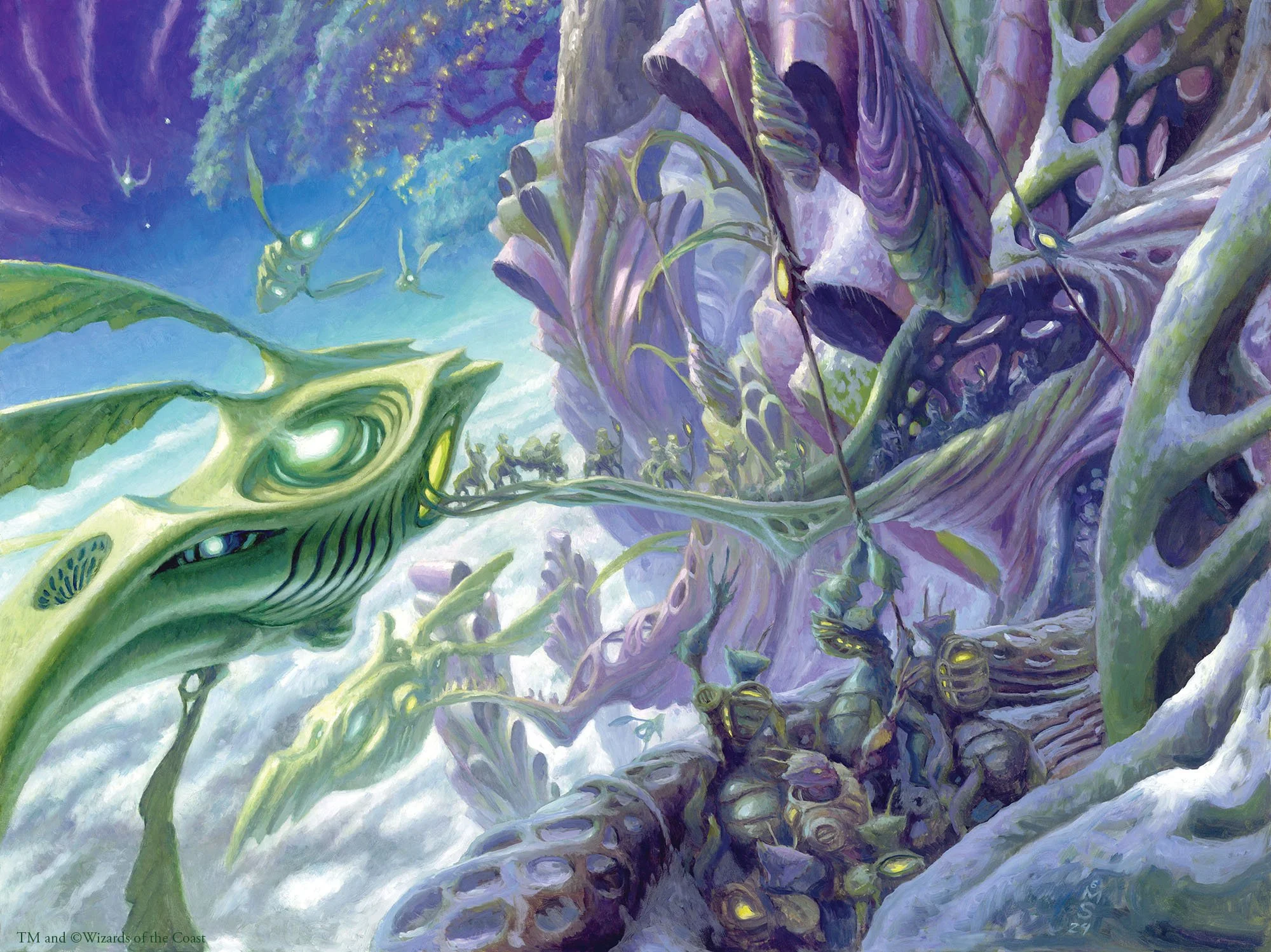 Done for Edge of Eternities . Oil on gessobord, 18” x 24” , 2024. TM and ©2025 Wizards of the Coast This painting has been sold.