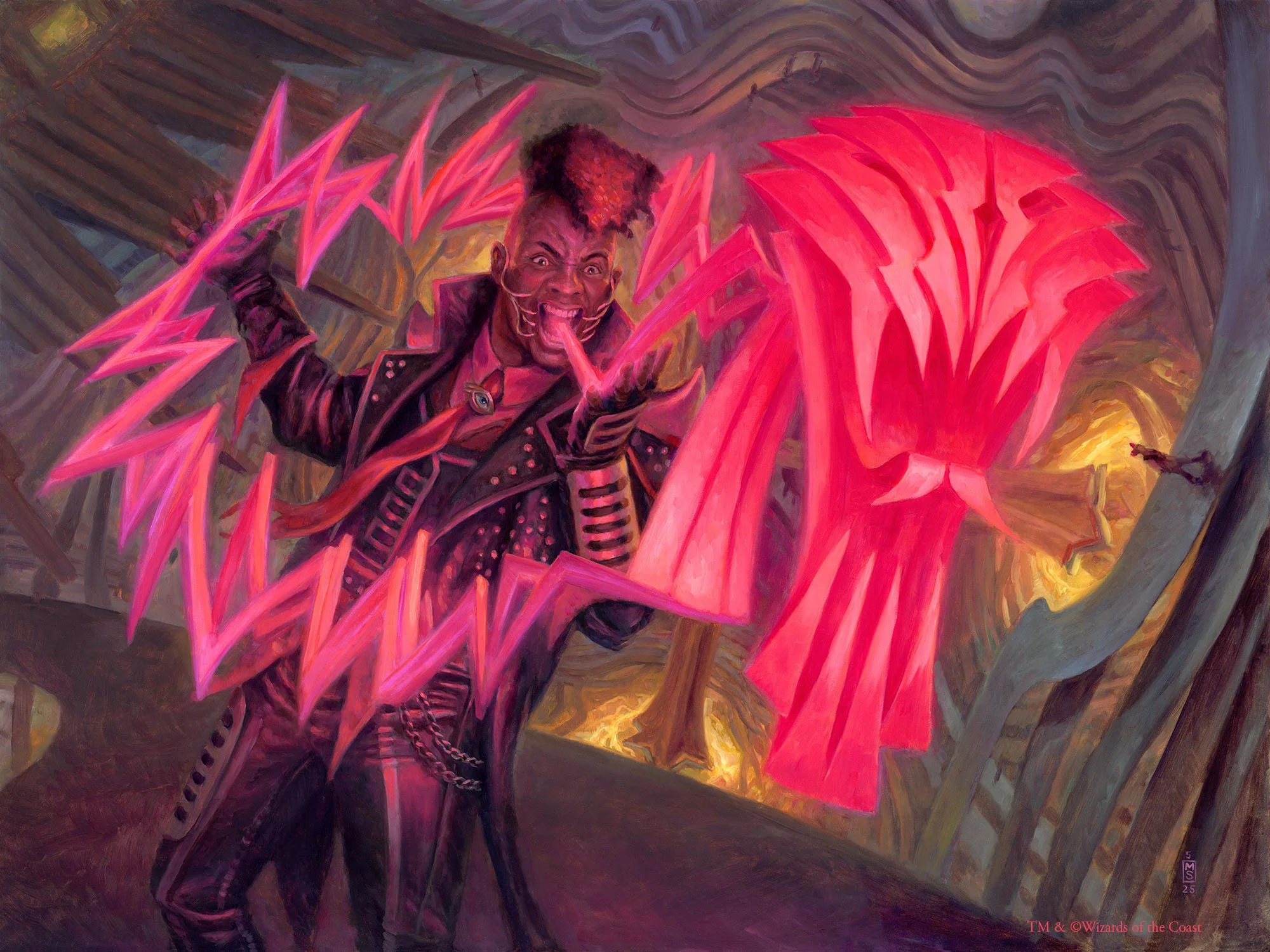  Done for  Reality Fracture .  Oil on gessobord, 18” x 24” , 2025. TM and ©2026 Wizards of the Coast  This painting has been sold. 