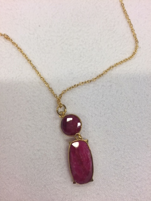 Ruby Stone Pendant On Gold Chain Coco And Raj - Ruby Gemstone Pendant
