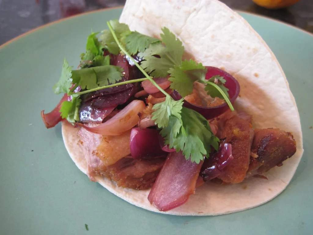 Pork Carnitas with Tacos, Pickled Onions and Coriander