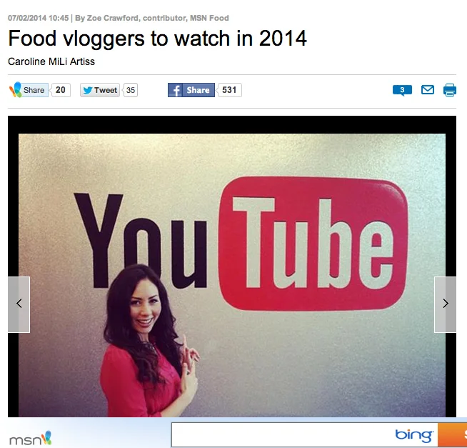 Caroline is Voted One of Top Food Vloggers for 2014 by MSN Food UK