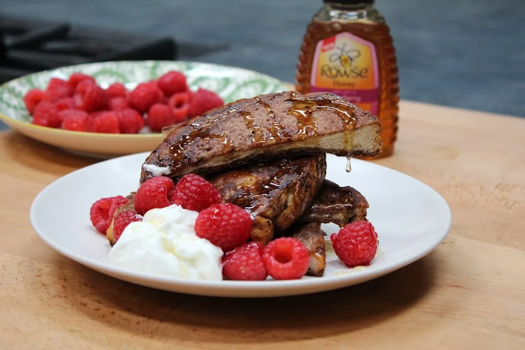 Chocolate and Raspberry French Toast with Honey