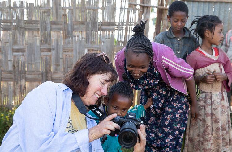 Photographer Karen Waller having fun on tour