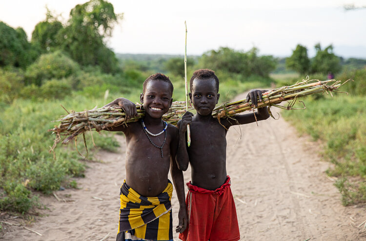 two karo tribe boys from Omo Valley ethiopia