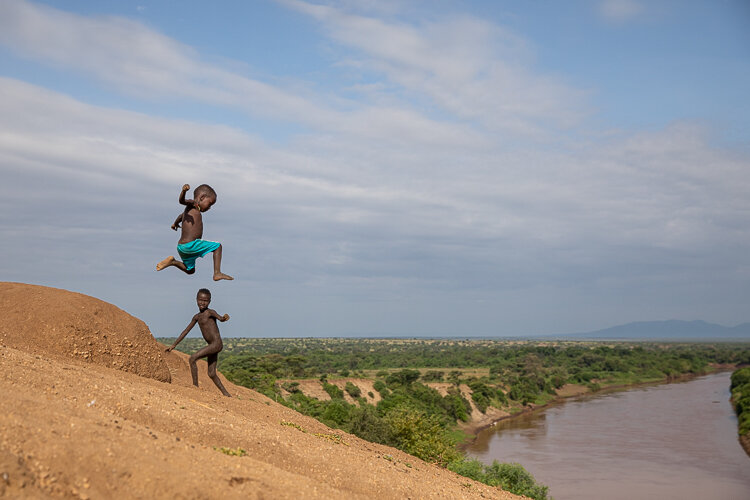 Children playing next to the Omo River