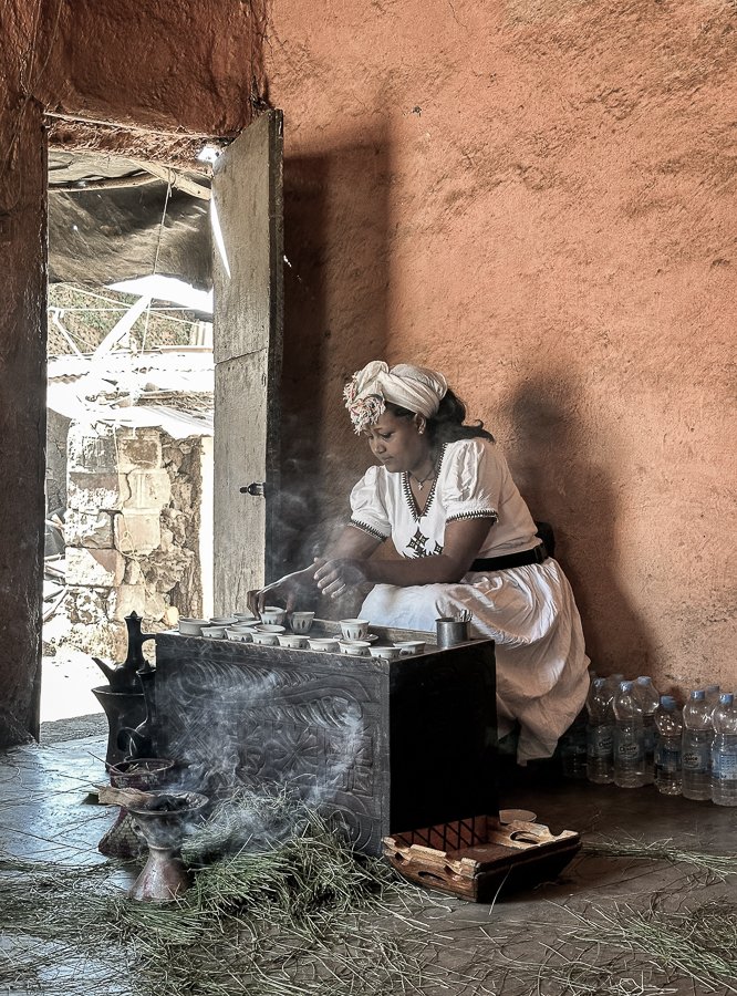 Lalibela city coffee ceremony in Ethiopia