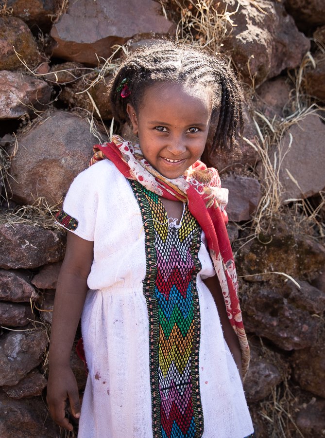Lalibela portrait of girl in traditional Ethiopian ceremony clothes