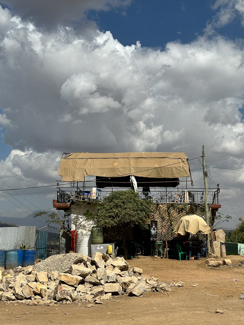 harar cafe in ethiopia with view of old town