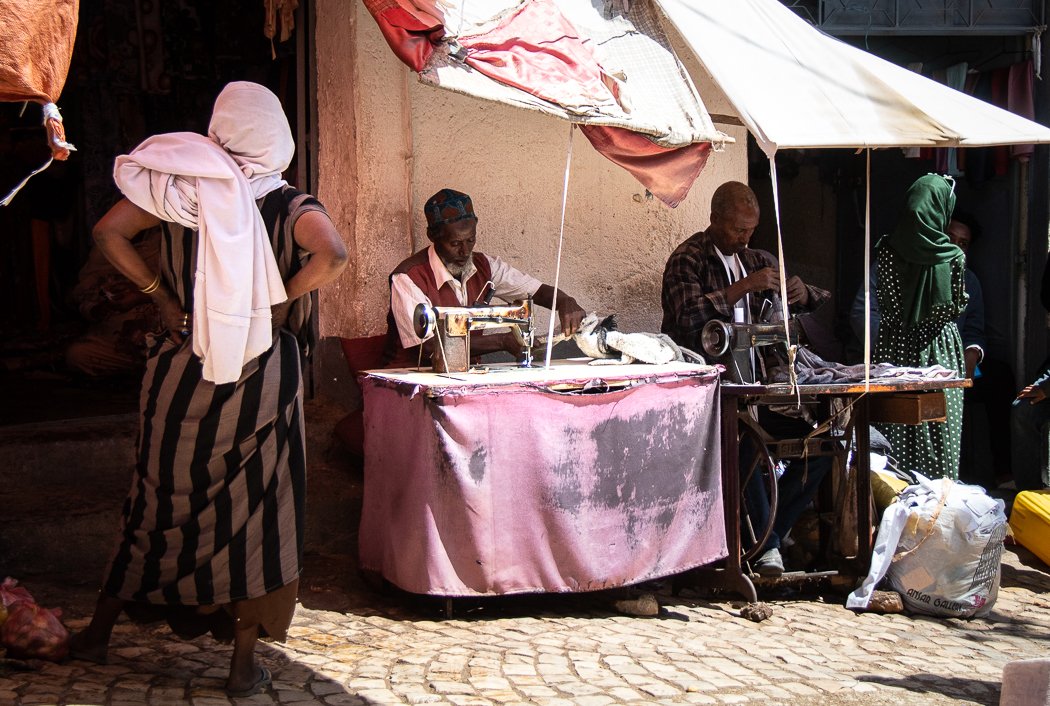 tailor on sewing machine in making Girgir street harar ethiopia