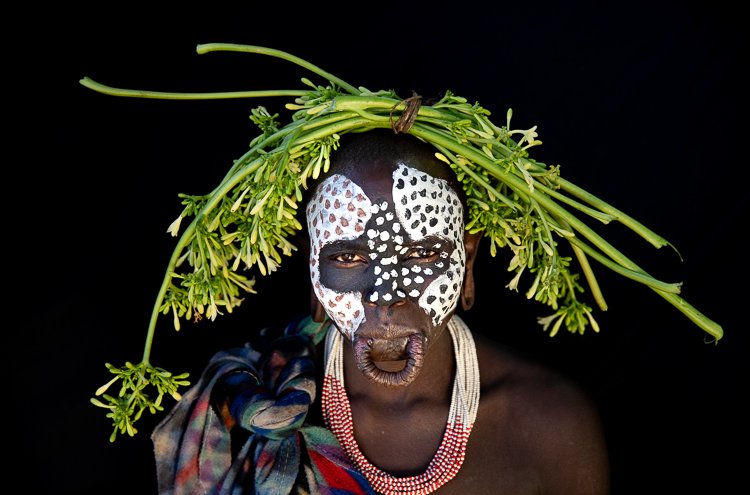 African Suri Tribe woman portrait Ethiopia