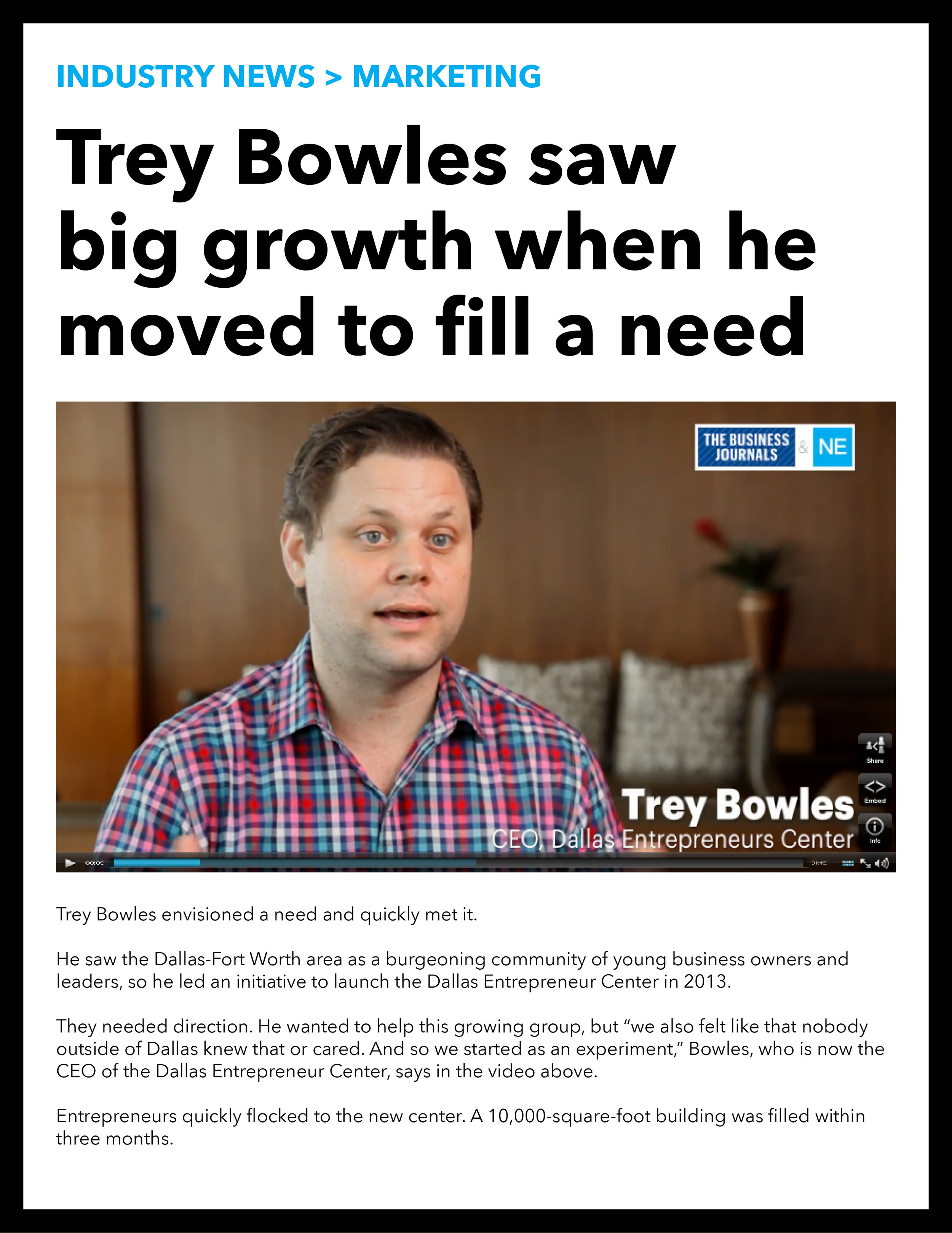 Trey Bowles, CEO of Dallas Entrepreneurs Center