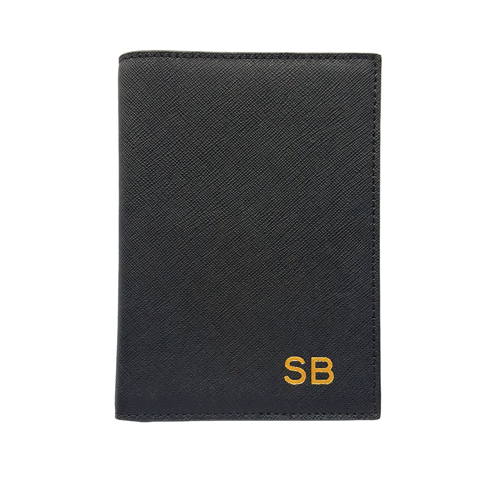 Leather Passport Cover, Black Saffiano