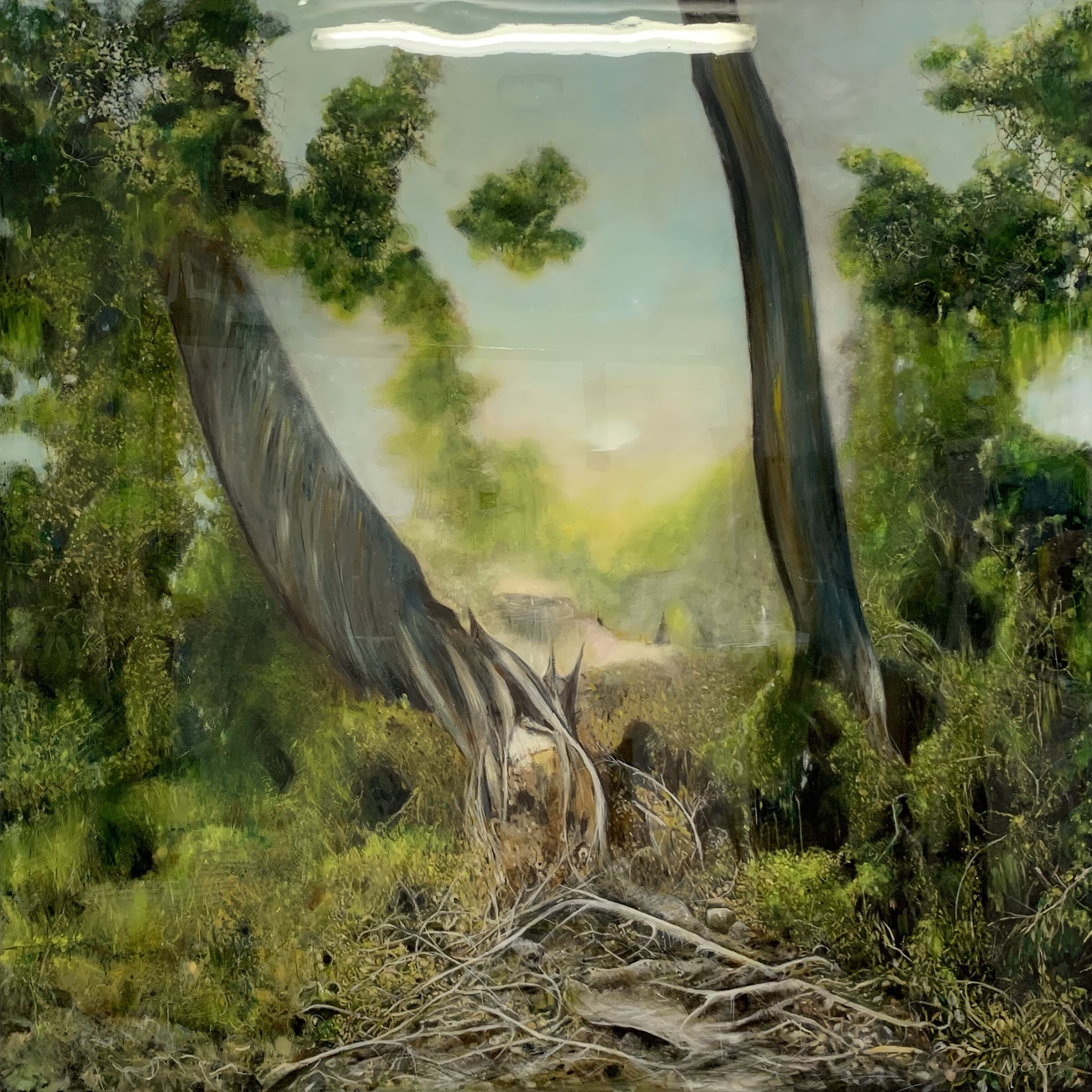 Grove: 2021 Oil and resin on canvas on hardwood  110 x 110 cm