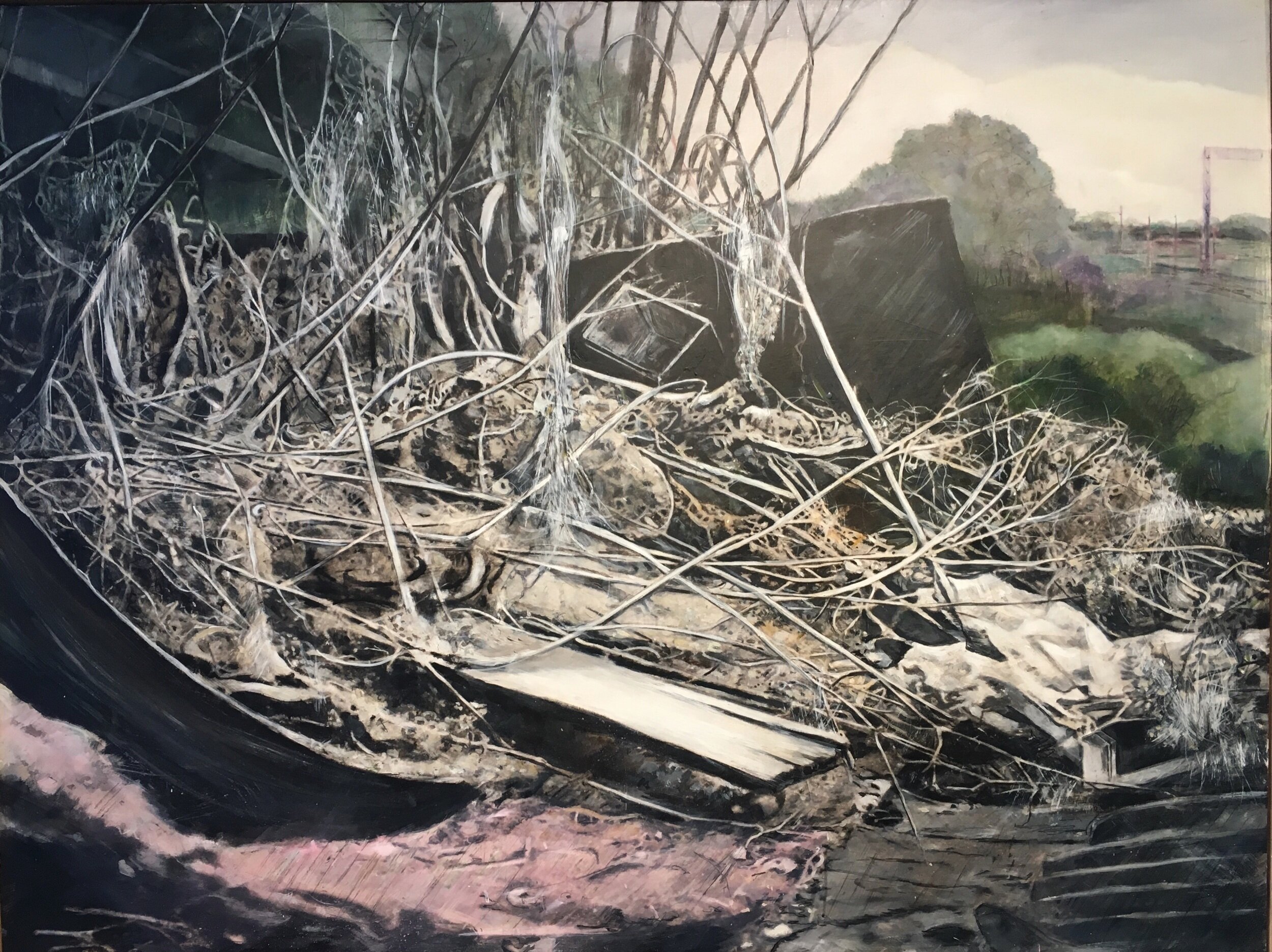 Murmur of a faded landscape: 2019  oil and mixed media on gesso hardboard  81 x 100 cm