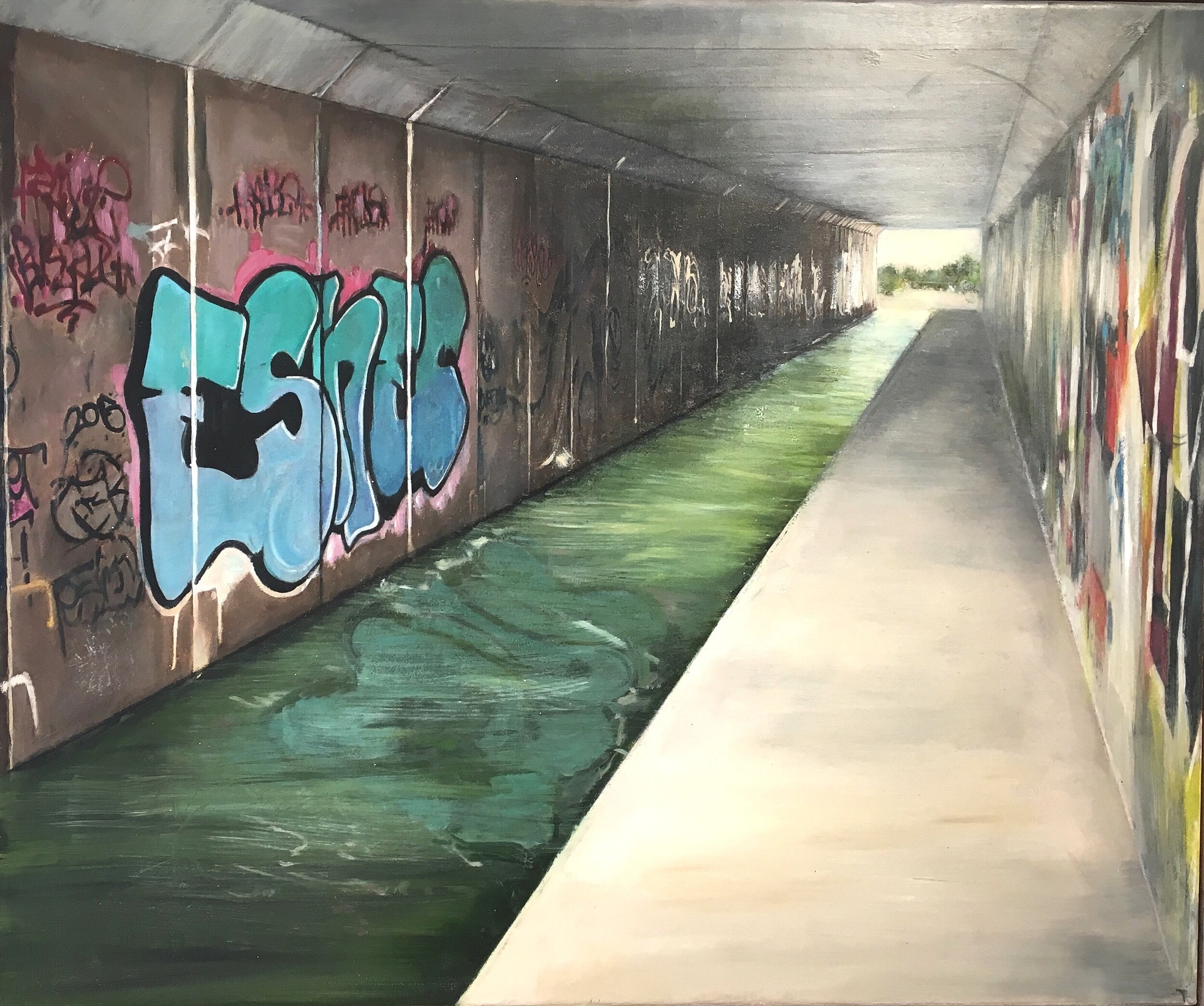 The Tunnel: 2019  oil and mixed media on canvas  51 x 61 cm