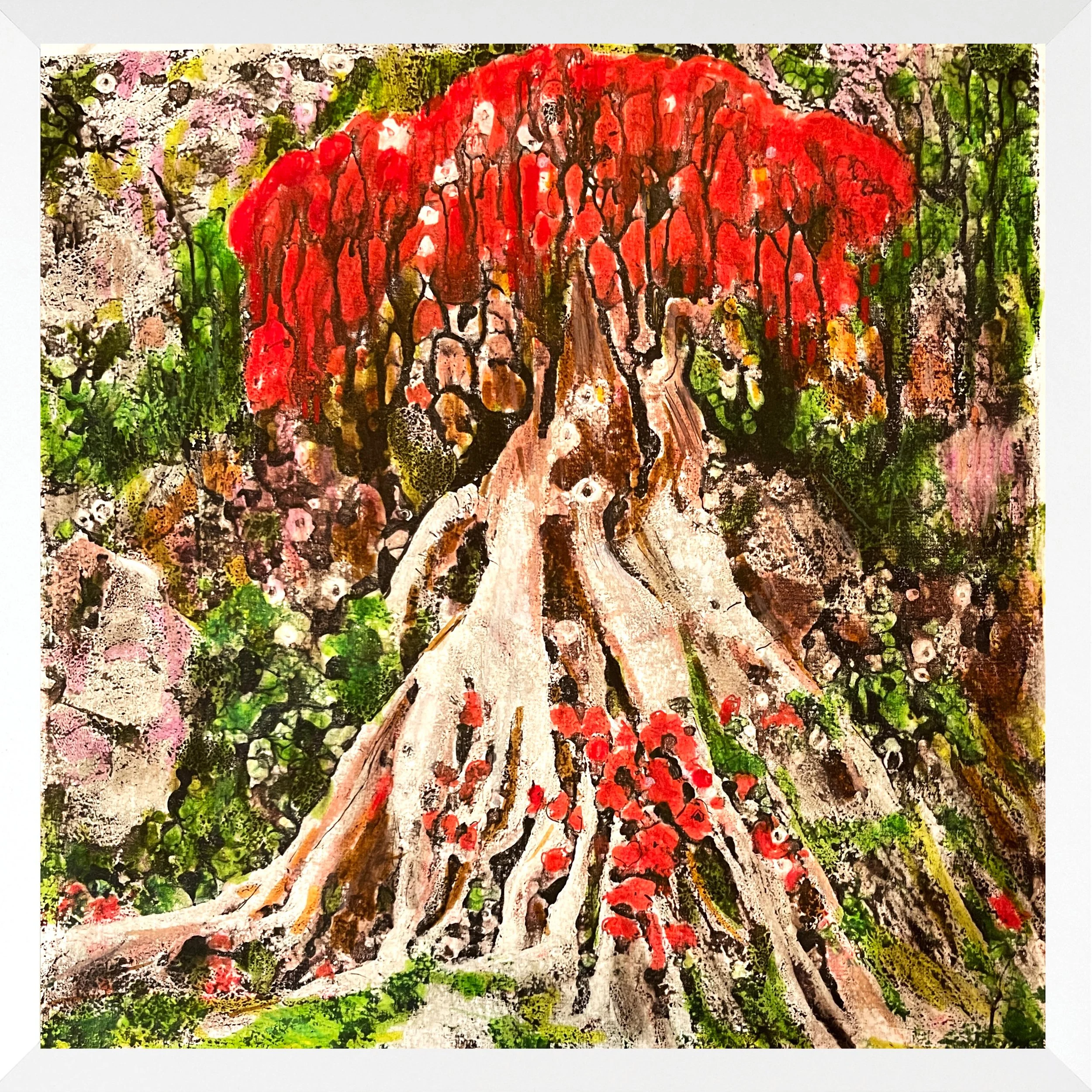 
Blush 2023.
Hand drawn media over transfer pigment print. on paper (30x 30cm).