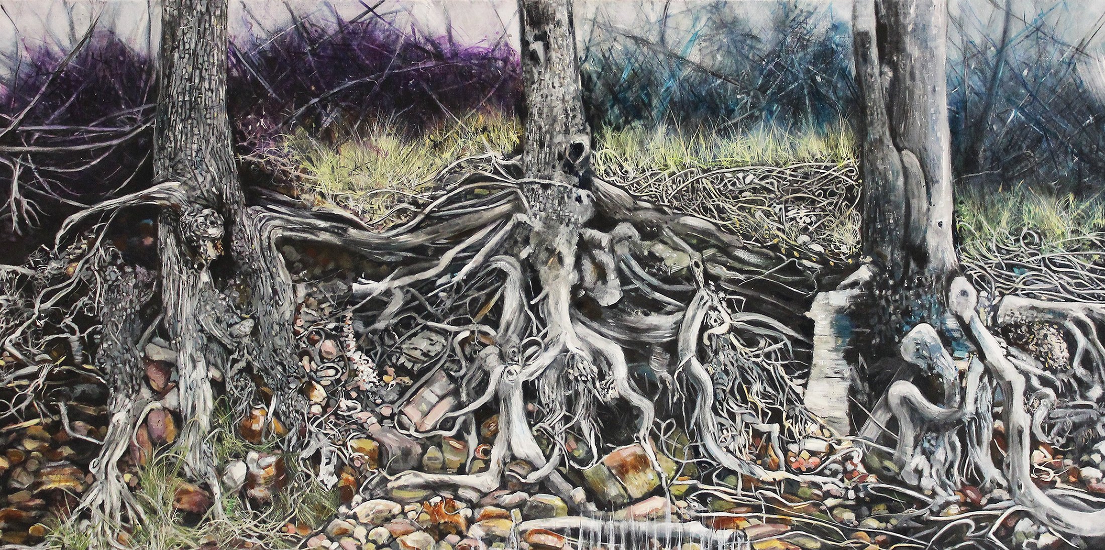 The Wayward 2018.
Ink and oil on canvas.
114 x 43 cm.
Finalist in the Bruny18 Art Prize, Bruny Island Art Gallery, TAS. 