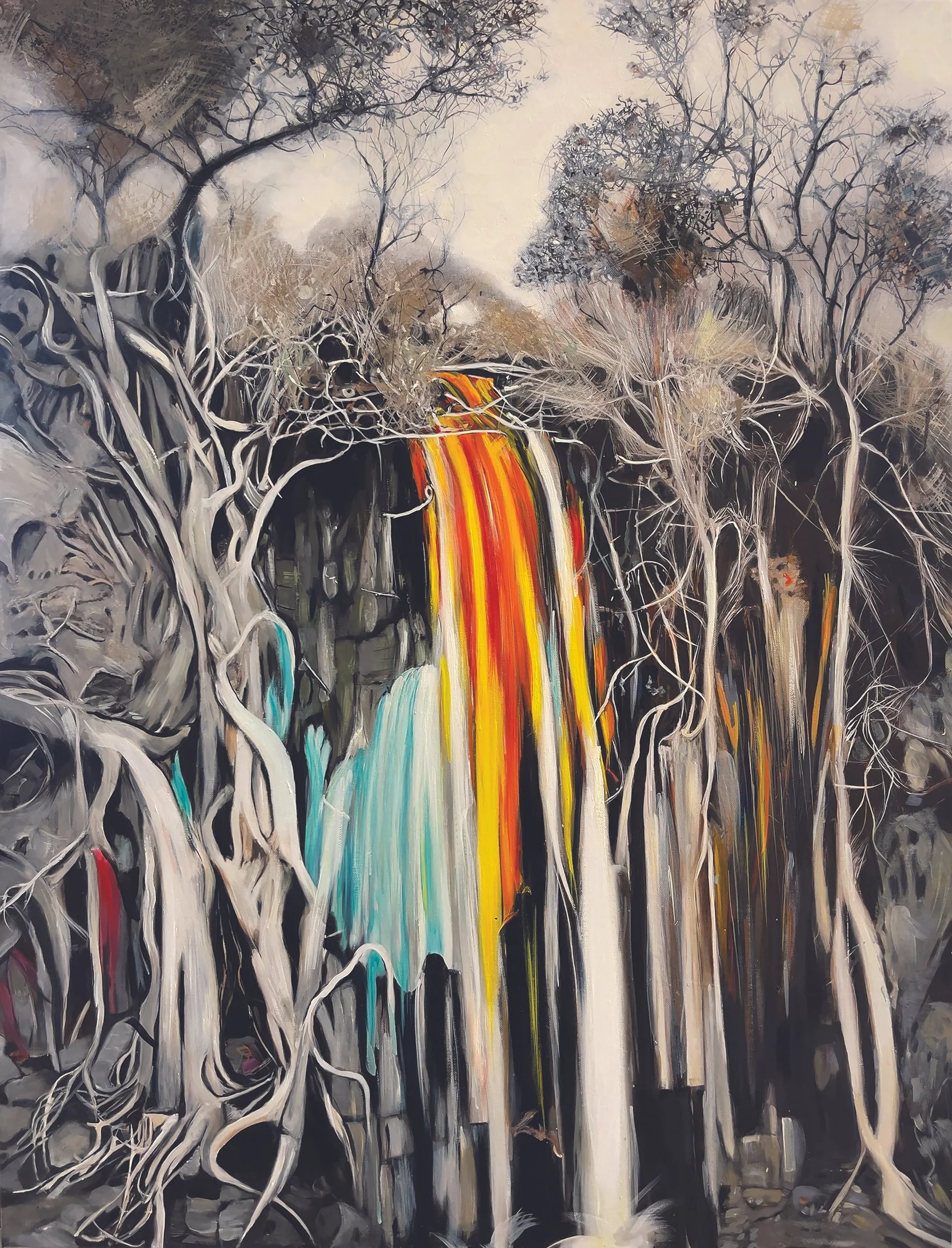 Screeic Waterfall, 2025.
Ink and oil on canvas.
101 x 76 cm.