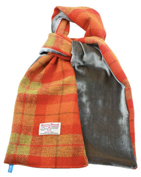 HELEN CHATTERTON Harris Tweed and velvet Orange Grey scarf £68.00 