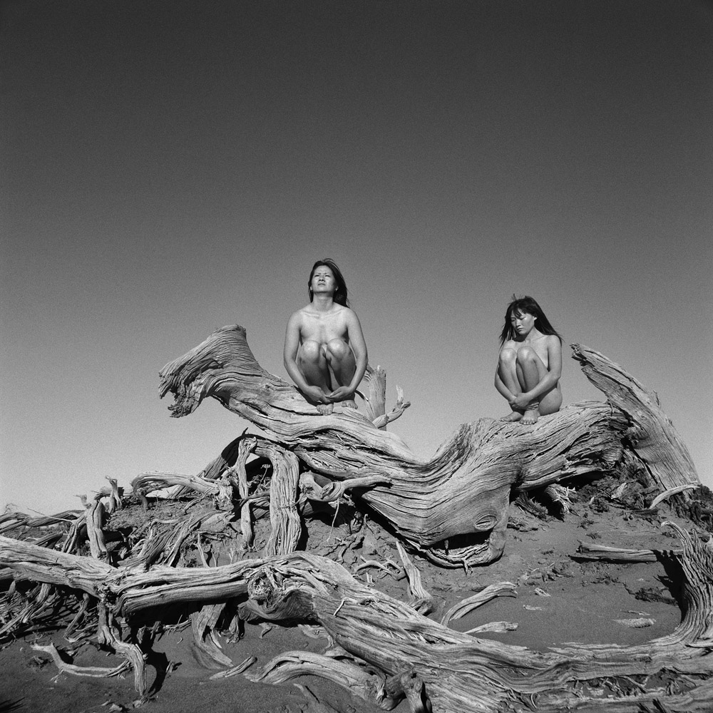 Zhong Weixing Zhong Weixing's "Lost Paradise" was shot in the summer of 2007 in the Ejin Desert in Inner Mongolia. The series deals directly with the relationship between humanity and nature. By placing nude models in nature, Zhong highlights human vulnerability in the face of nature, as represented by China's northeastern deserts. Instead of focusing on desertification from a document-ary standpoint, he expresses his admiration for the desert by highlighting the contrast between the various textures of wood, sand, bone, and skin.