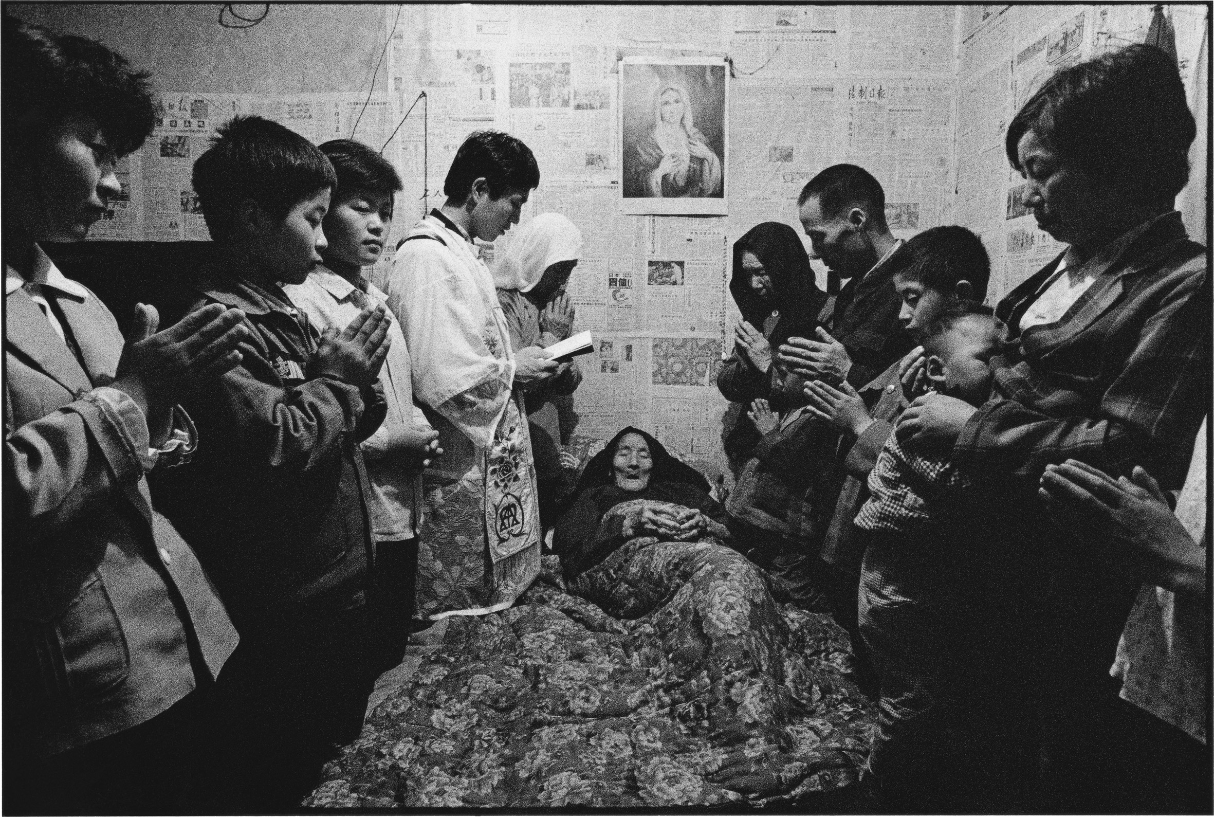 A Priest and Parishioners Pray for a Sick Woman, Shaanxi, China