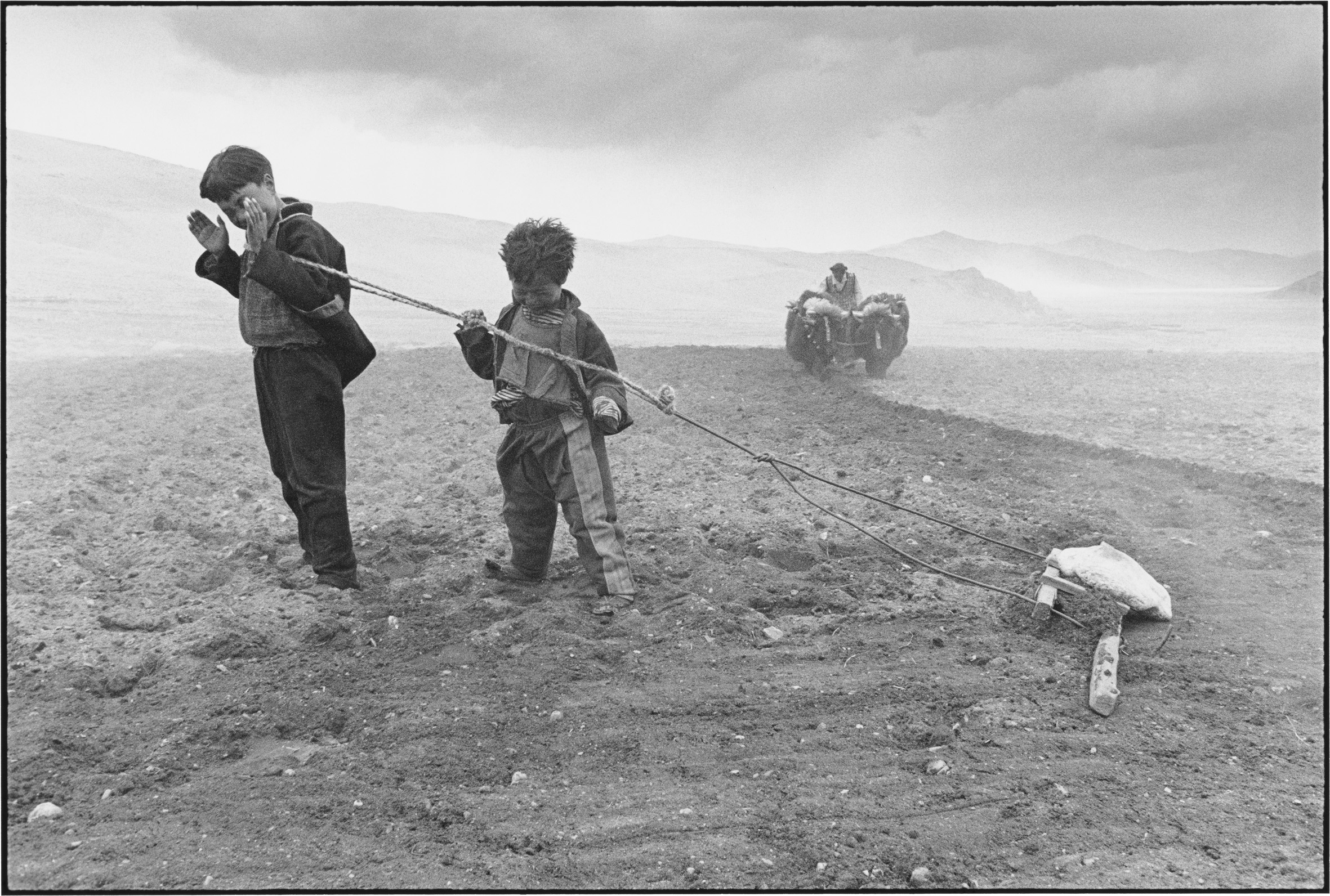 A Family at Work in the Fields During a Sandstorm, Tibet