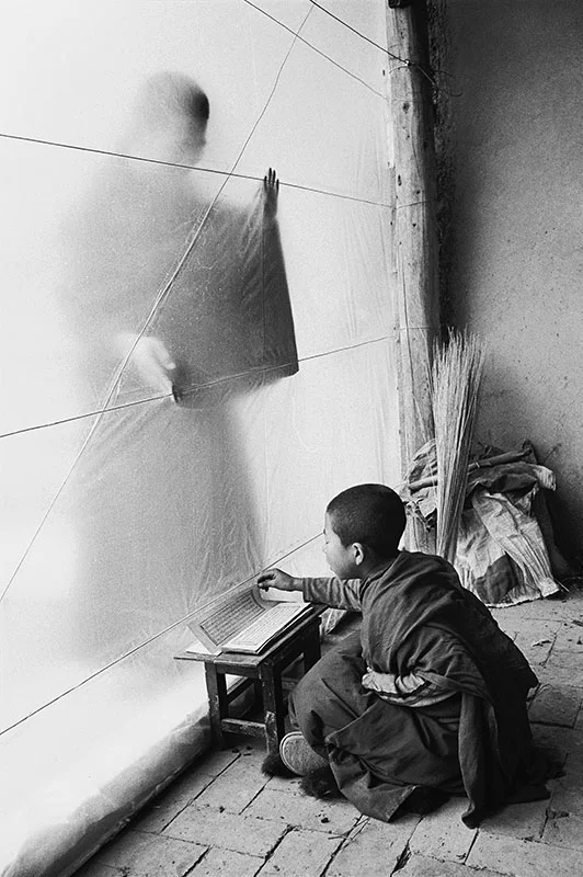 A young monk reciting the dharma sutras, Sichuan