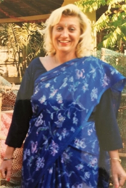 Karen attending her son's confirmation in her favourite Midnight Blue Sari, purchased in Delhi