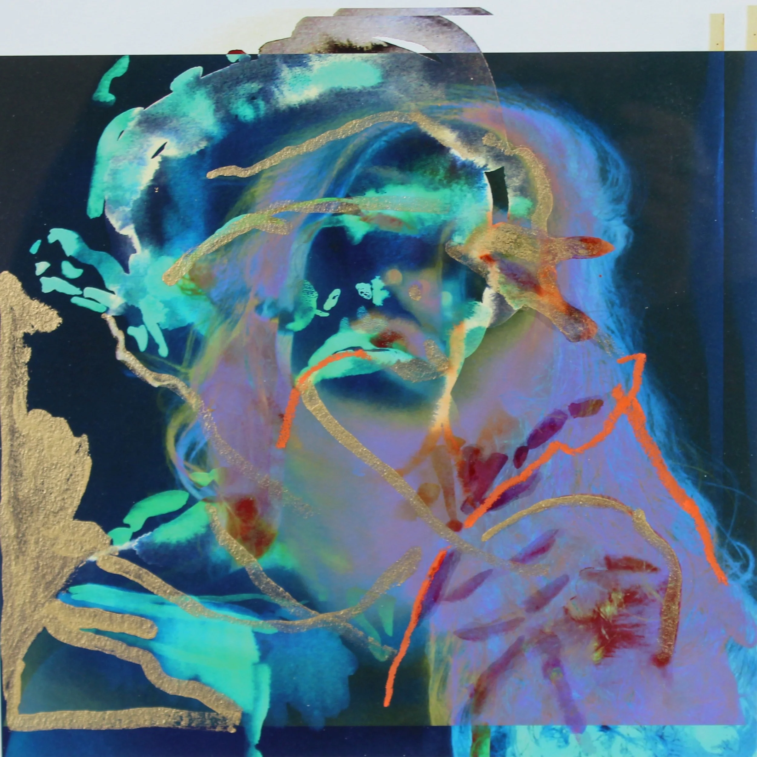  Selfie V  Acrylic and oil pastel on Giclée print  42 cm &nbsp;x 42 cm  2016 