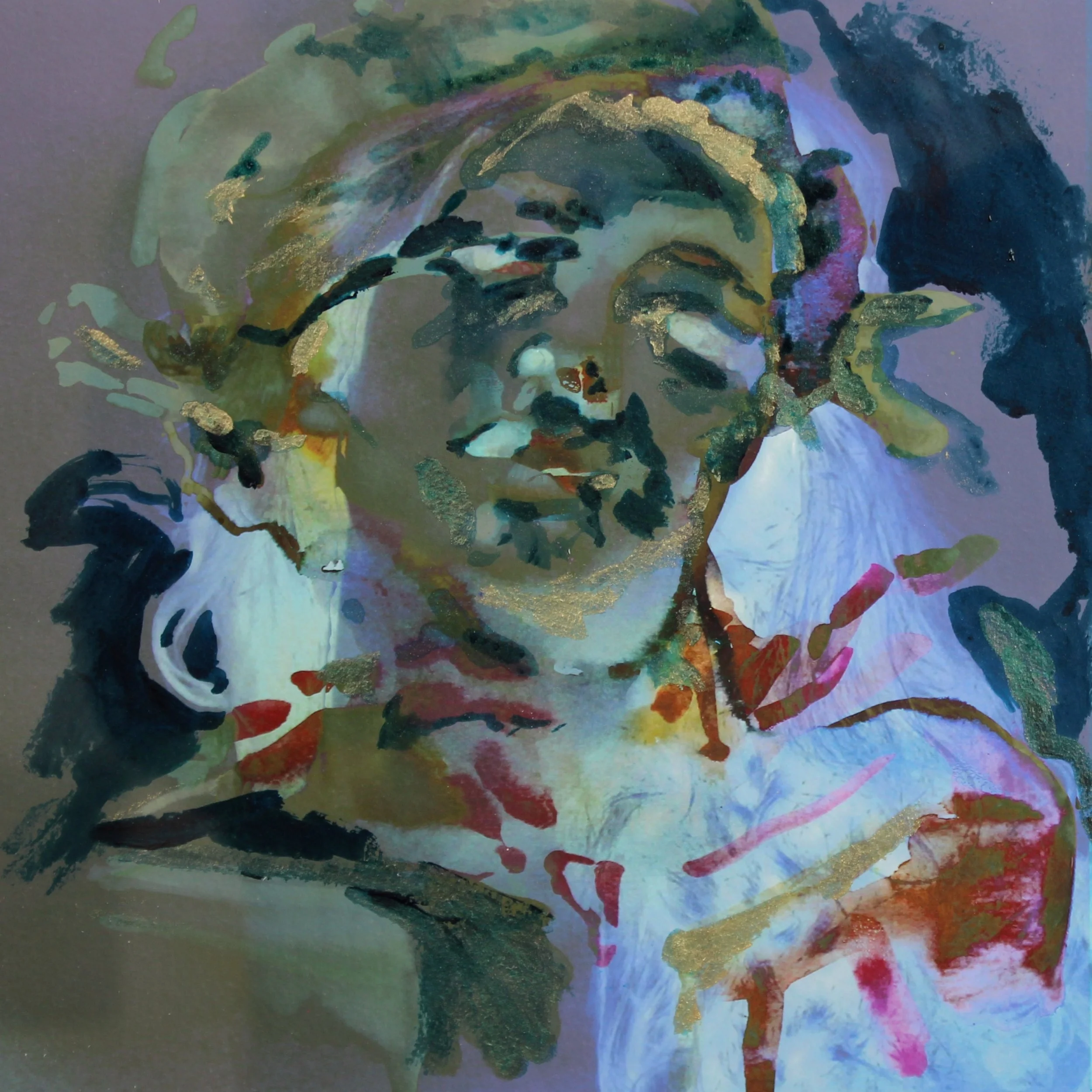  Selfie IV&nbsp;  Gold leaf and acrylic on limited edition Giclée print  42 cm &nbsp;x 42 cm  2016&nbsp; 