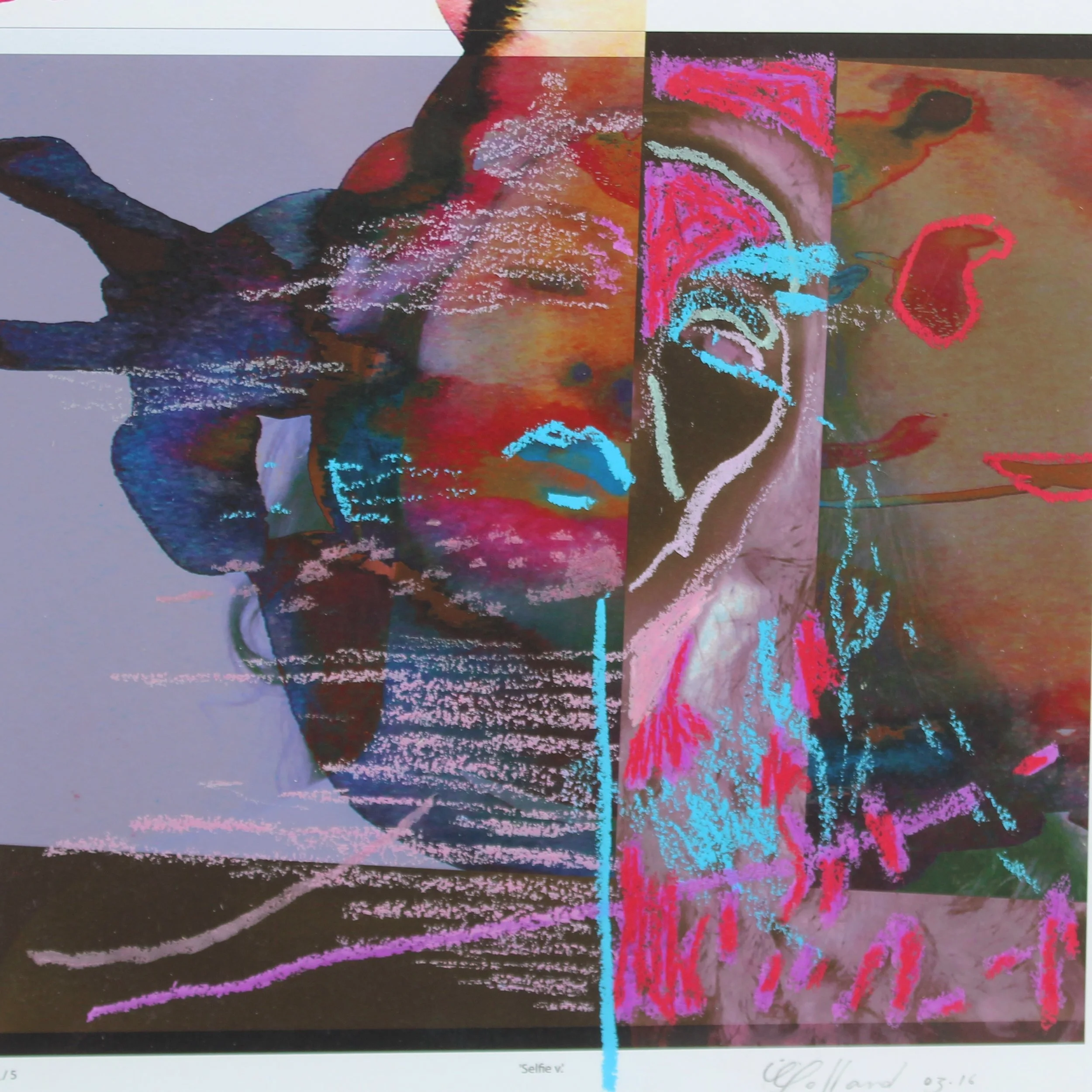  Selfie V 2016&nbsp;  Oil pastel on limited edition giclée print  42 cm &nbsp;x 42 cm  2016 
