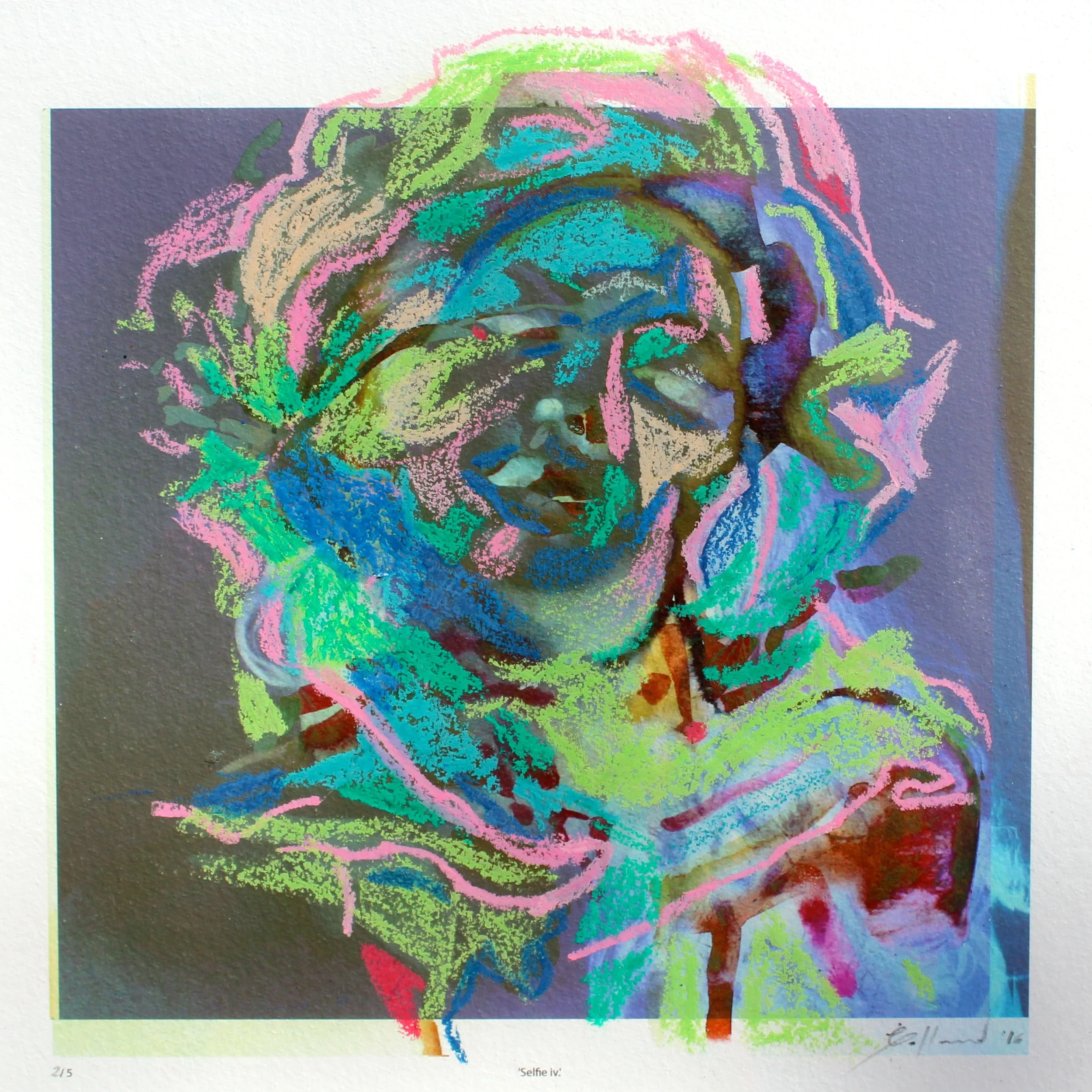  Selfie IV III  Oil pastel and acrylic on limited edition giclée print  42 cm x 42 cm  2016  Available 