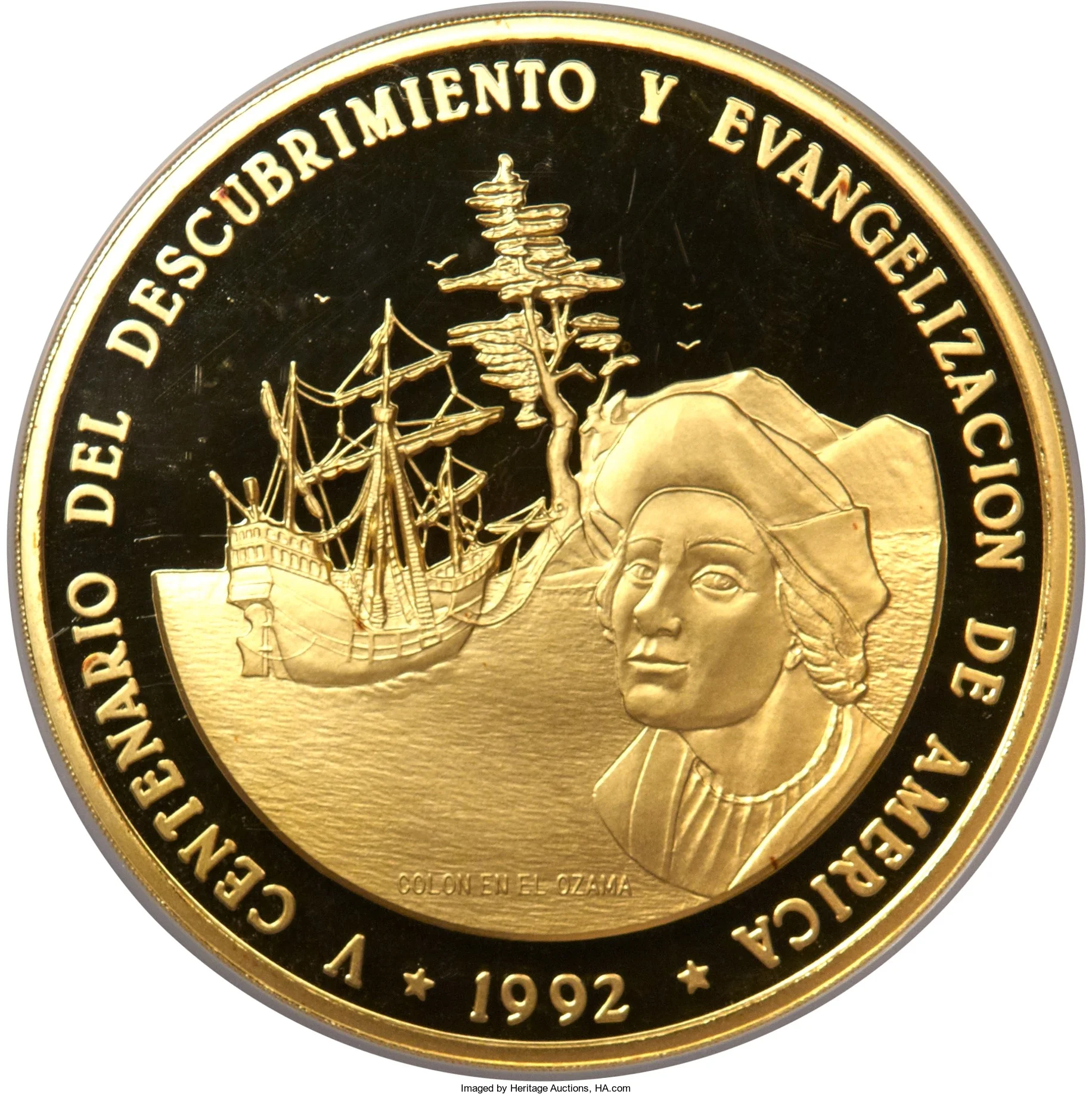 Moneda conmemorativa V centenario del descubrimiento y evangelizacion de america.
