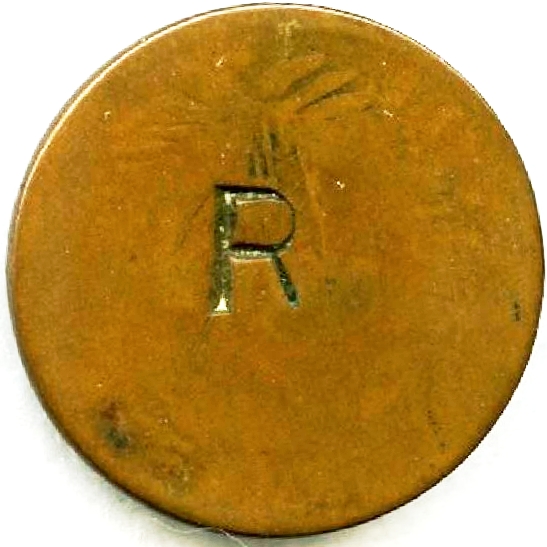 Contramarca privada, R (a) P (r) sobre 5 céntimos de franco 1891. República Dominicana. Colección Henríquez